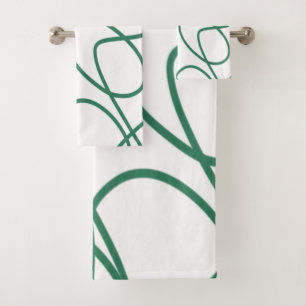 Modern Line Art: Green on White Bath Towel Set