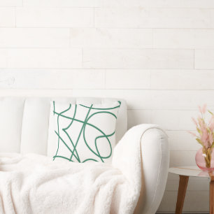 Modern Line Art: Green on White Cushion