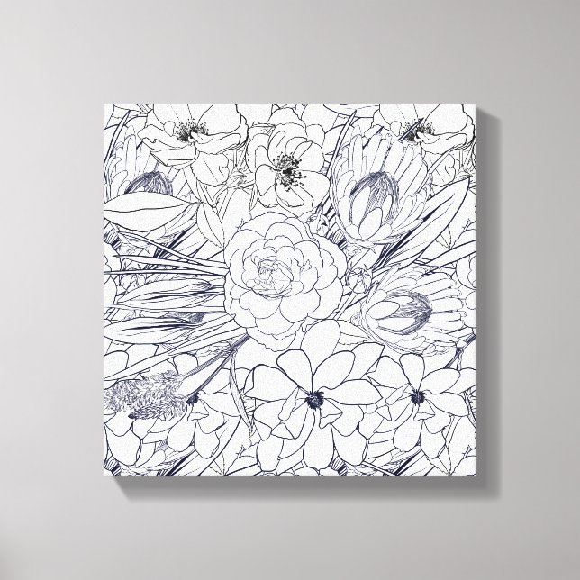 Modern Line Art Hand Drawn Floral Girly Design Canvas Print (Front)