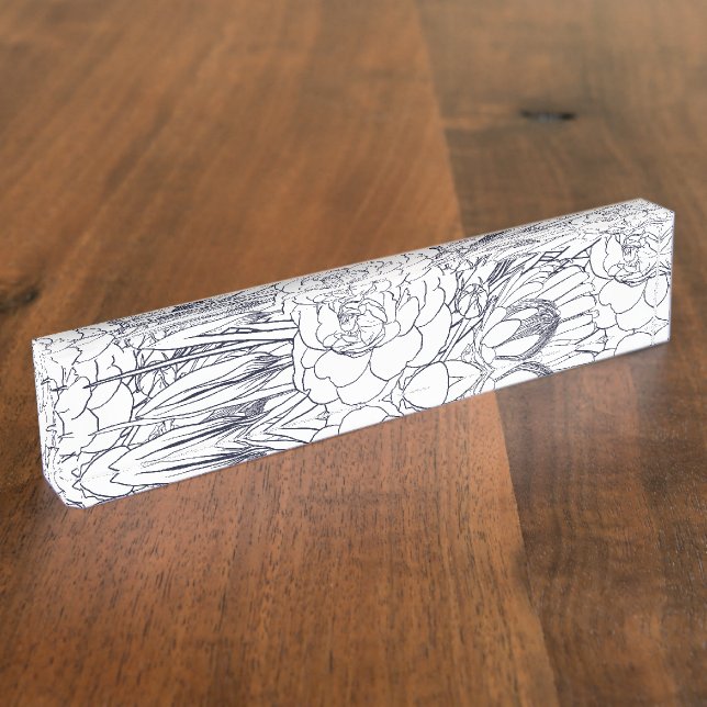 Modern Line Art Hand Drawn Floral Girly Design Nameplate (Side)