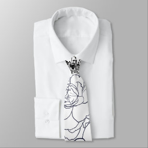Modern Line Art Hand Drawn Floral Girly Design Tie