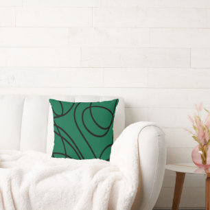 Modern Line Art in Green And Black Cushion