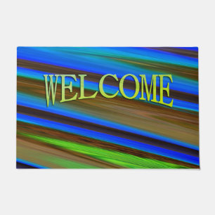 Modern Line Art Peacock Feather Colours Doormat