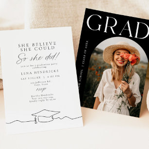 Modern Line Art She Believed Graduation Party Invitation