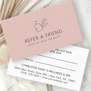 Modern, Line Art, Woman, Leafy, Salon, Brown Referral Card