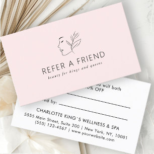 Modern, Line Art, Woman, Leafy, Salon, Light-Pink Referral Card
