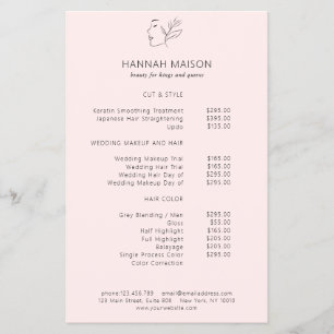 Modern, Line Art, Woman, Leafy, Salon, Pricelist Flyer