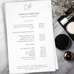 Modern, Line Art, Woman, Leafy, Salon, Pricelist Flyer