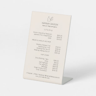 Modern, Line Art, Woman, Leafy, Salon, Pricelist Pedestal Sign