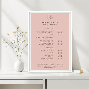 Modern, Line Art, Woman, Leafy, Salon, Pricelist Poster