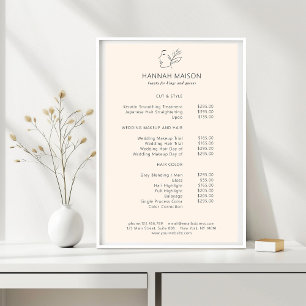 Modern, Line Art, Woman, Leafy, Salon, Pricelist Poster