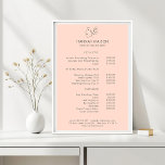 Modern, Line Art, Woman, Leafy, Salon, Pricelist Poster<br><div class="desc">Modern,  Line Art,  Woman,  Leafy,  Salon,  White Pricelist Poster.</div>