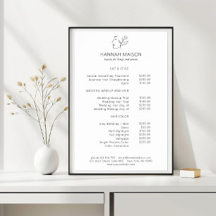 Modern, Line Art, Woman, Leafy, Salon, Pricelist Poster