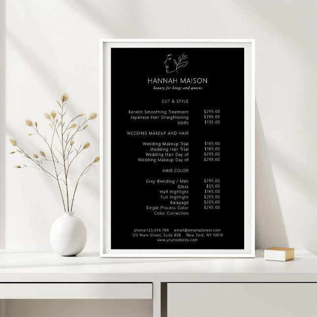 Modern, Line Art, Woman, Leafy, Salon, Pricelist Poster (Creator Uploaded)