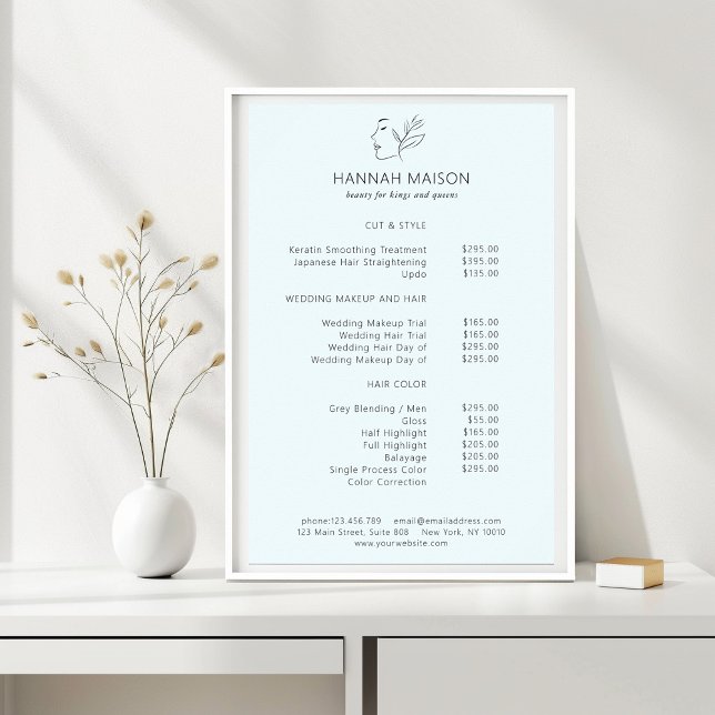 Modern, Line Art, Woman, Leafy, Salon, Pricelist Poster (Creator Uploaded)