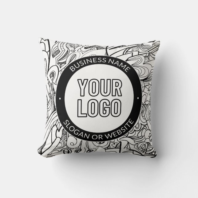 Modern Line Artwork & Your Logo w/Editable Text Cushion (Front)