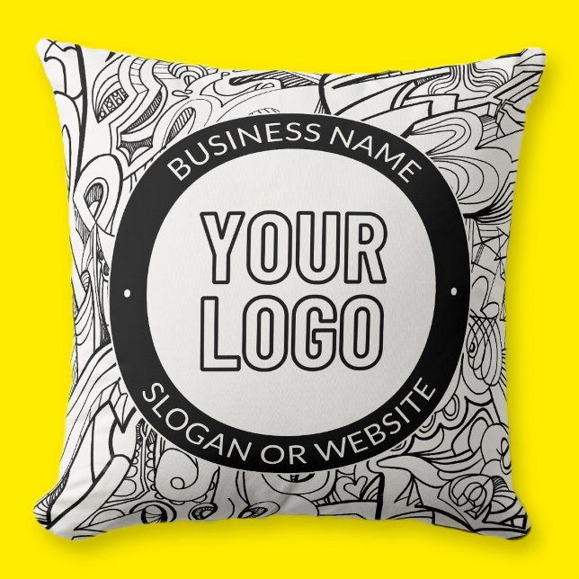 Modern Line Artwork & Your Logo w/Editable Text Cushion (Creator Uploaded)