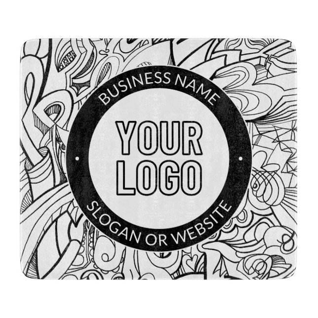 Modern Line Artwork & Your Logo w/Editable Text Cutting Board (Front)