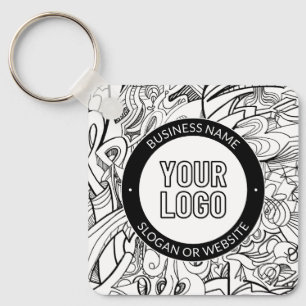 Modern Line Artwork & Your Logo w/Editable Text Key Ring