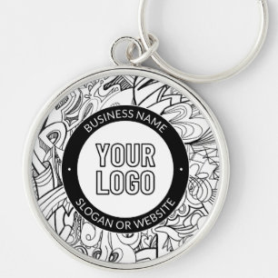 Modern Line Artwork & Your Logo w/Editable Text Key Ring