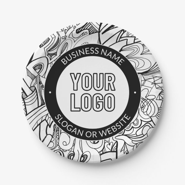 Modern Line Artwork & Your Logo w/Editable Text Paper Plate (Front)