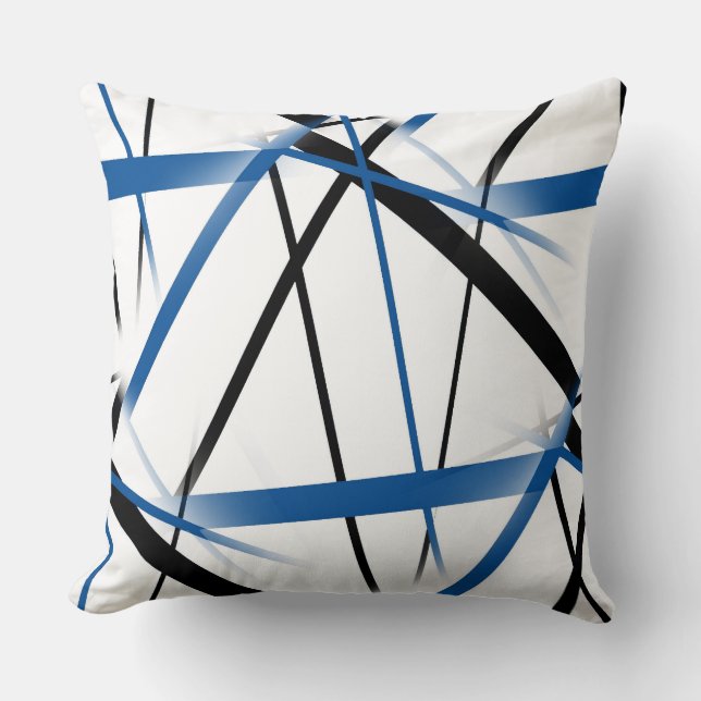 Modern Line Cool Geometry White Black Blue Cushion (Front)