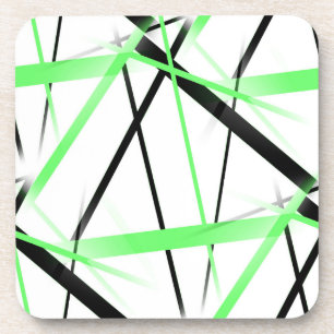 Modern Line Cool Geometry White Black Lime-Green Coaster
