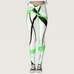 Modern Line Cool Geometry White Black Lime-Green Leggings