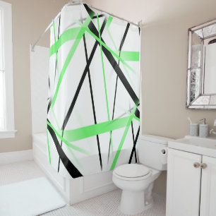 Modern Line Cool Geometry White Black Lime-Green Shower Curtain