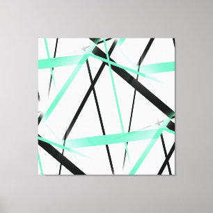 Modern Line Cool Geometry White Black Pastel-Green Canvas Print