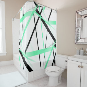 Modern Line Cool Geometry White Black Pastel-Green Shower Curtain