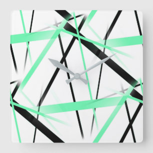 Modern Line Cool Geometry White Black Pastel-Green Square Wall Clock
