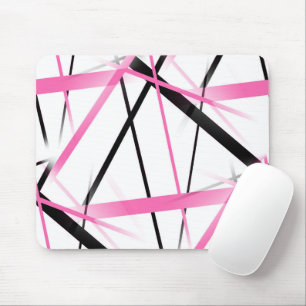 Modern Line Cool Geometry White Black Pink Mouse Mat