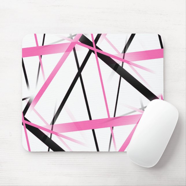  Modern Line Cool Geometry White Black Pink Mouse Mat (With Mouse)
