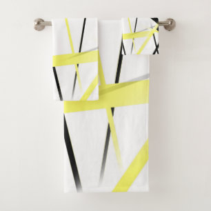 Modern Line Cool Geometry White Black Yellow Bath Towel Set