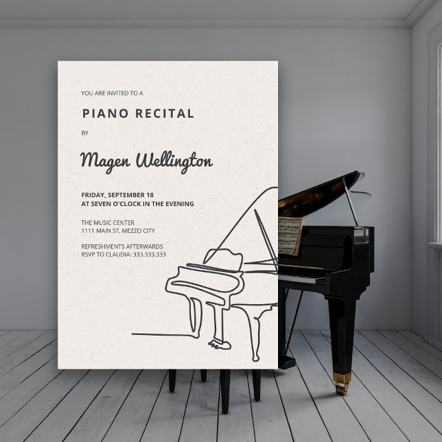 Modern Line Drawing Grand Piano Recital Invitation (Creator Uploaded)