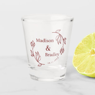 Modern Line Floral Couple Monogram Wedding Favour Shot Glass