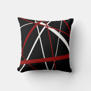 Modern Line Urban Geometry Black White Red Cushion