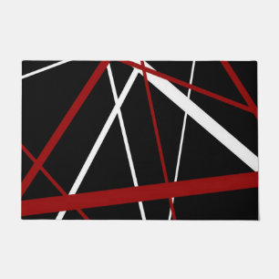 Modern Line Urban Geometry Black White Red Doormat