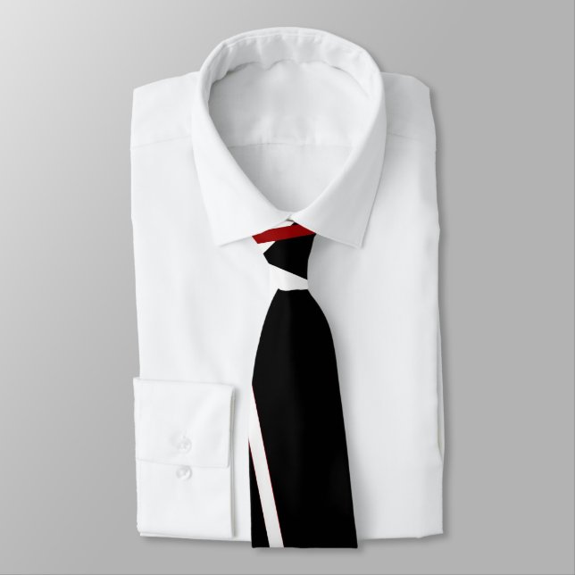 Modern Line Urban Geometry Black White Red Tie (Tied)