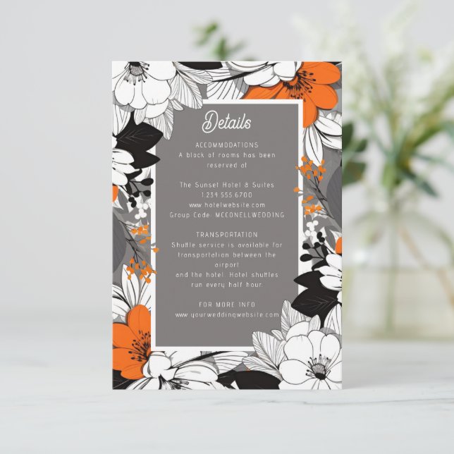 modern lineart floral wedding details RSVP card (Standing Front)