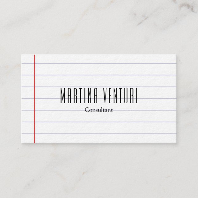 Modern Lined Paper Professional Plain Black White Business Card (Front)