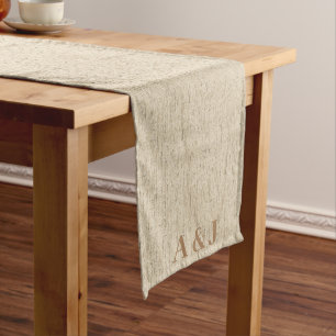 Modern Linen Color Personalized Monogram Wedding  Medium Table Runner