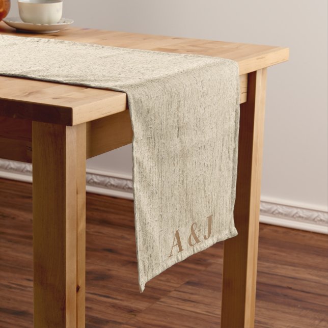 Modern Linen Colour Personalised Monogram Wedding  Medium Table Runner (In Situ)