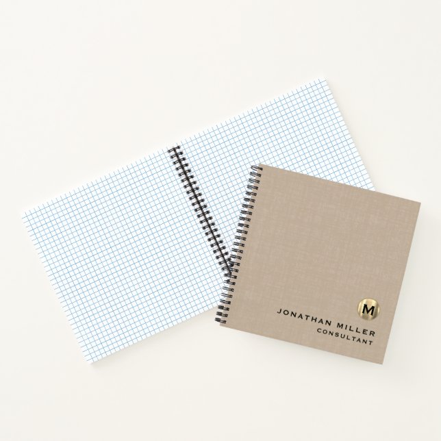Modern Linen Gold Monogram Graph Paper Notebook (Inside)