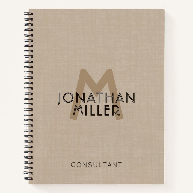 Modern Linen Monogram Name Notebook (Front)