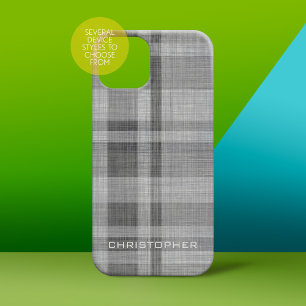 Modern Linen Plaid Pattern Personalised Name