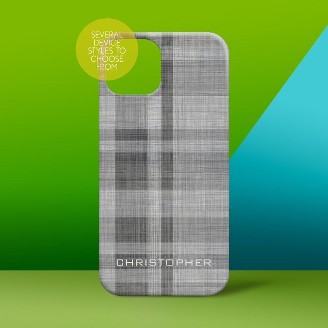 Modern Linen Plaid Pattern Personalised Name (Personalized Phone Case - subtle name)
