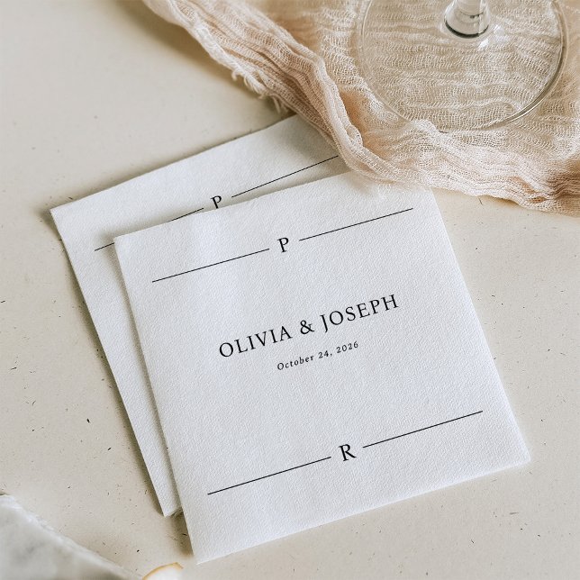 Modern Lines and Monogram Black and White Wedding Napkin (Creator Uploaded)