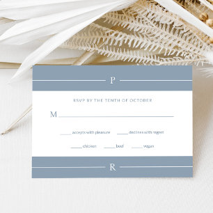 Modern Lines and Monogram   Dusty Blue Wedding RSVP Card